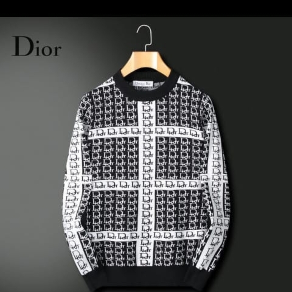 Dior Black and White Patterned Crewneck Sweater
